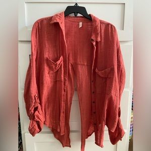 Free People Orange Button Up
